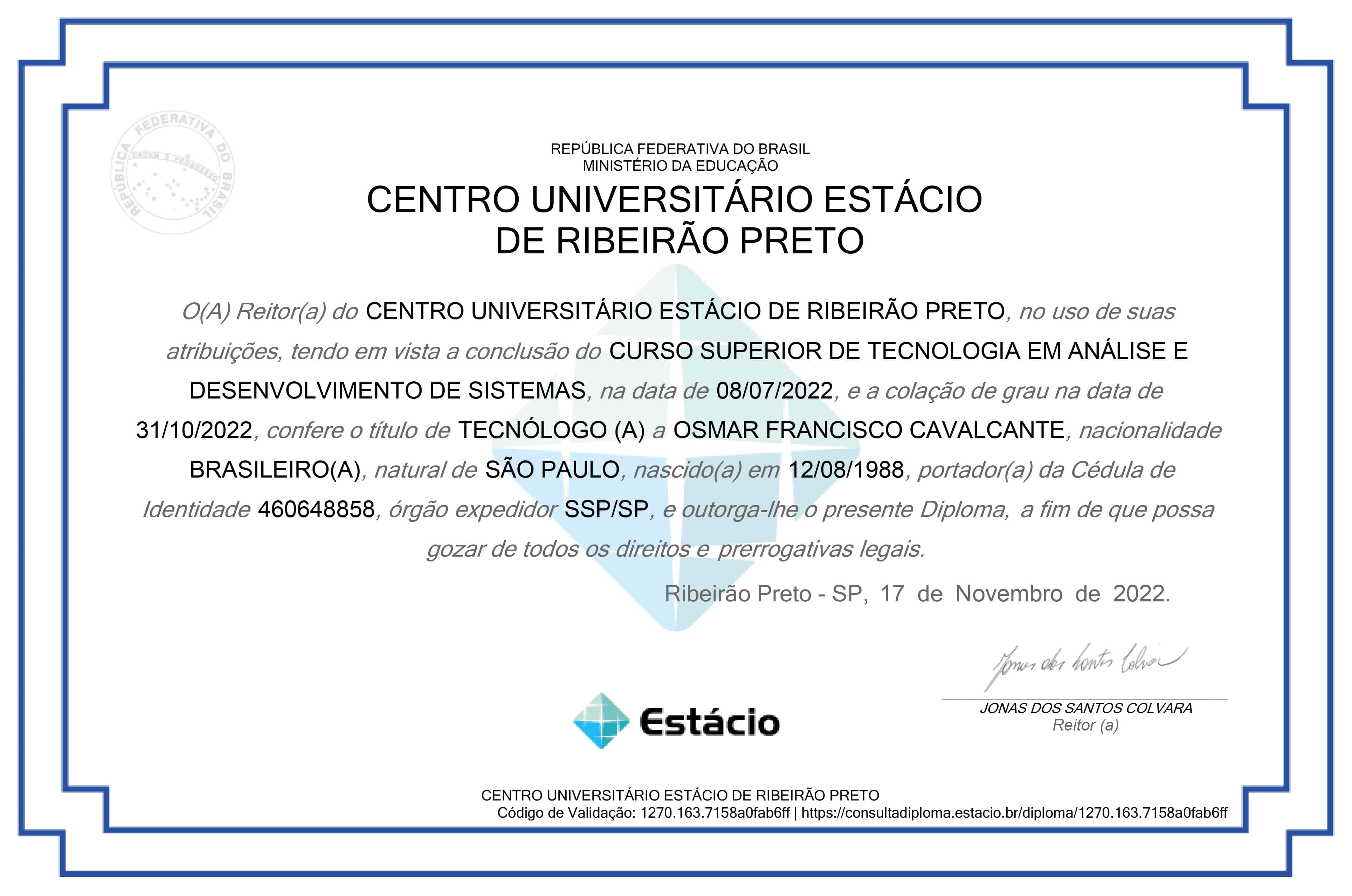 Certificado 1: Análise e Desenvolvimento de Sistemas